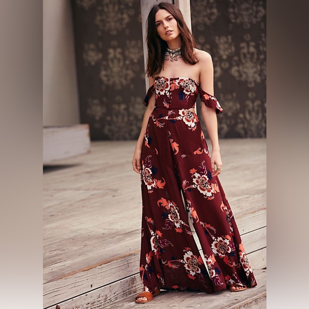 Free People Midsummer Dream Romper in Burgundy, Size Small